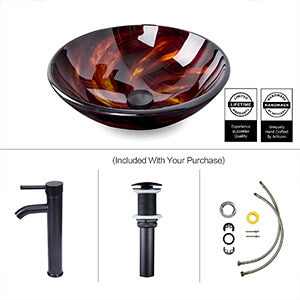 The parts of Flame Red Round Artistic Glass Basin BA20075