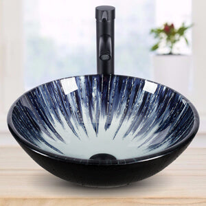 Dark Blue Round Bathroom Vessel Sink BG1003 display scene