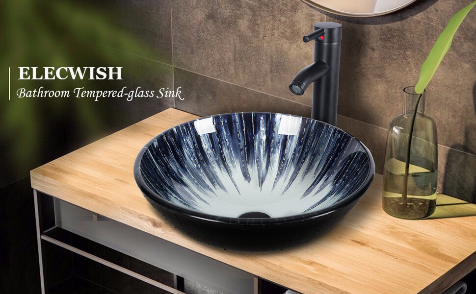 Dark Blue Round Bathroom Vessel Sink BG1003 display scene