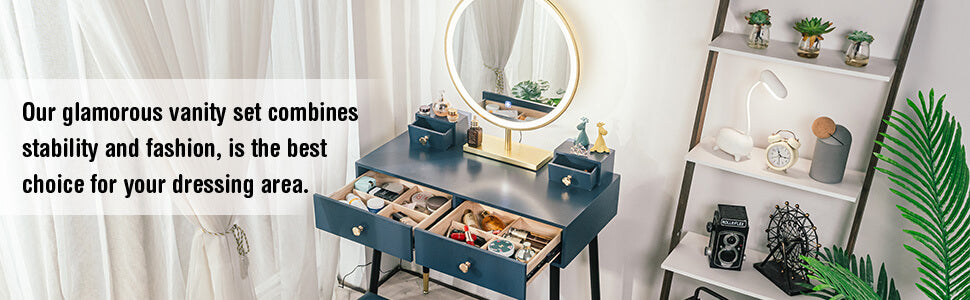 Modern Blue Dressing Table PU Cushion Stool is the best choice for your dressing area