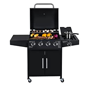 Elecwish Stainless Steel Liquid Propane Gas Grill with Side 4-Burner
