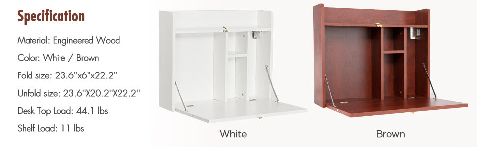 Specification of White Foldable Storage Shelf Wall-Mounted Desk HW1138