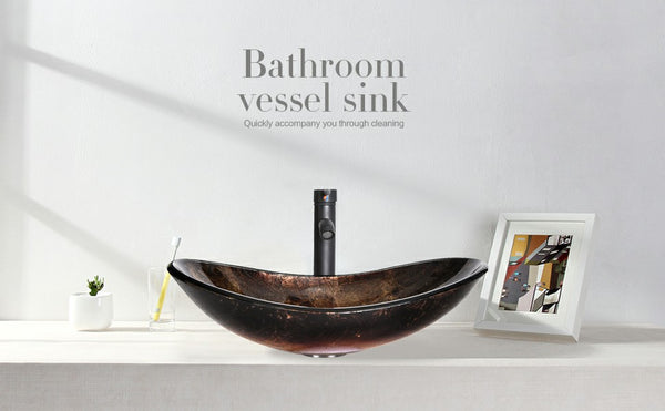 Elegant Gold Oval Boat-Shaped Glass Vessel Sink BA20065 display scene