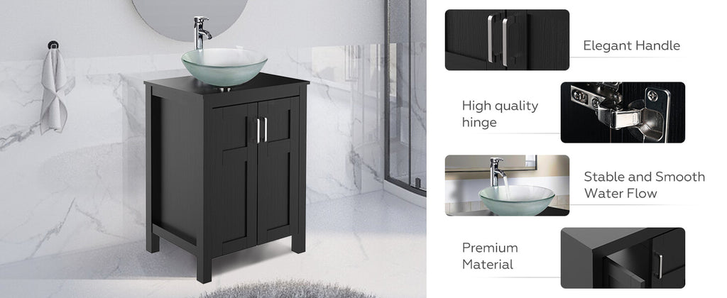 24" Bathroom Vanity and Sink Combo Stand Black Brown Vessel Cabinet with Vessel Sink