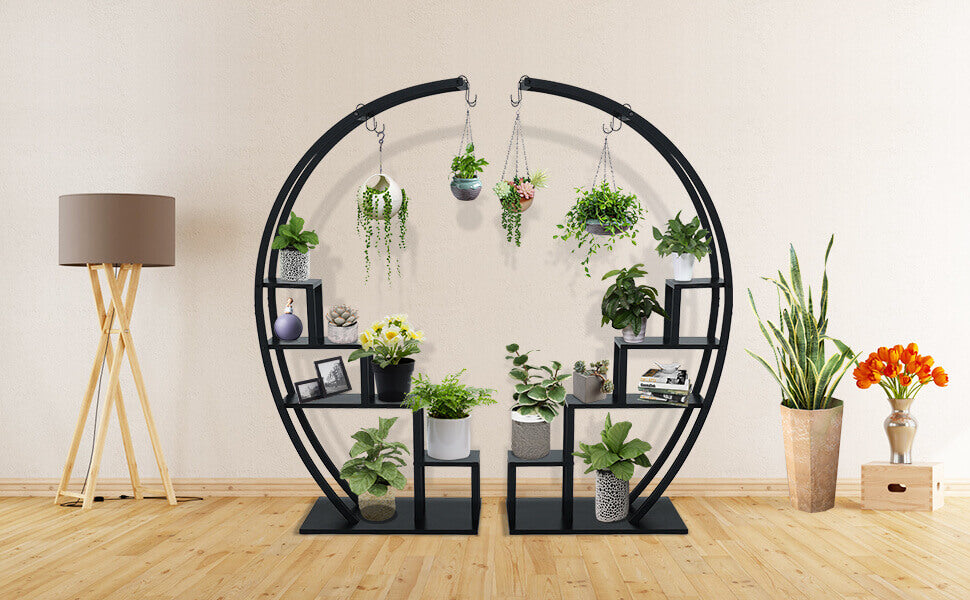 Plant Stand Indoor,5 Tier Half Moon Shape Ladder Flower Pot Stand in living room