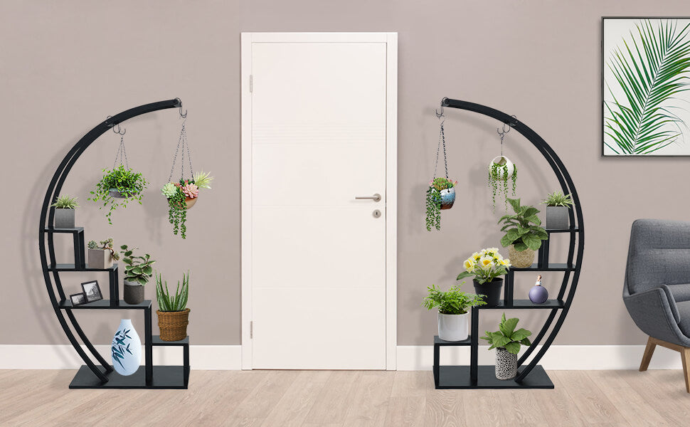 Plant Stand Indoor,5 Tier Half Moon Shape Ladder Flower Pot Stand near door