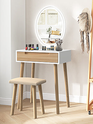 Makeup Vanity Table Set with 3 Adjustable Lighted Mirror Stool HW1151