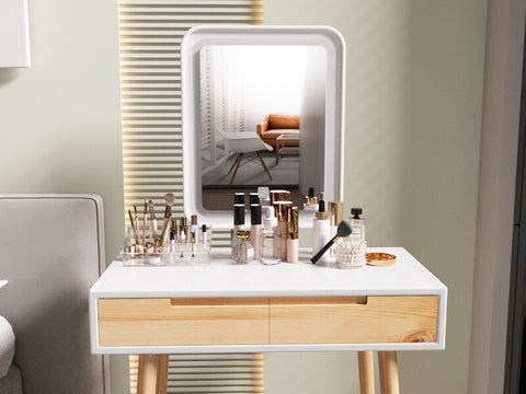 Vanity Makeup Table Set with Adjustable LED Square Mirror IF11213 has solid wood board