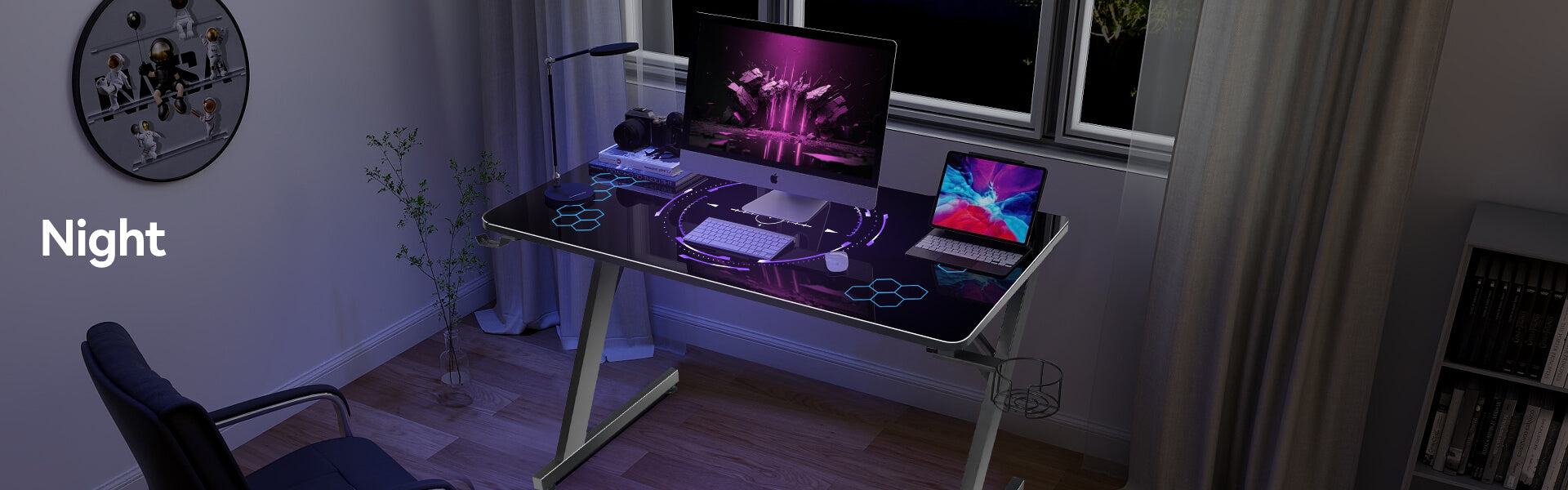 Night effect of Gaming Desk with LED Lights OC125
