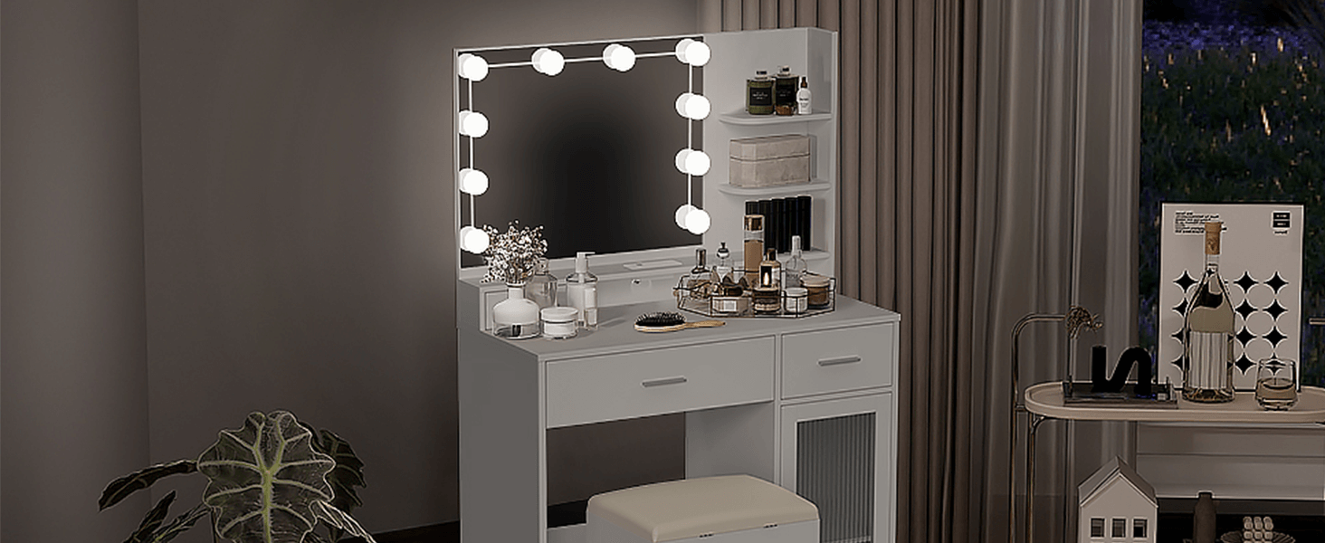 The scene of Vanity Desk with Mirror and Lights IF010 uses at night