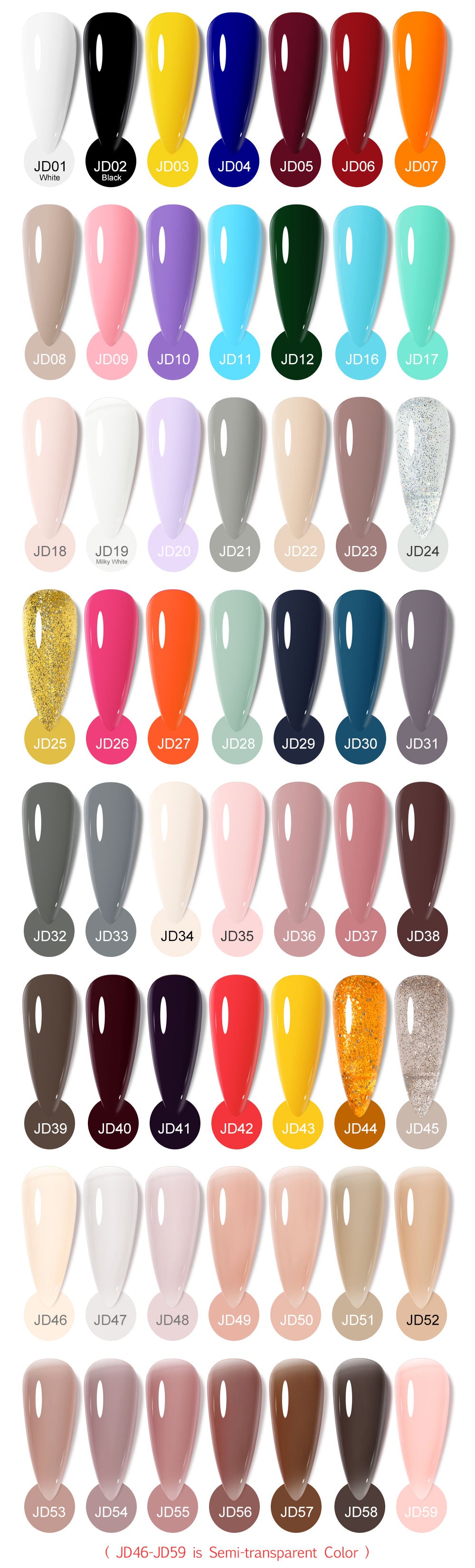 Color Chart for 60 Pcs Classic Series Set 15ml Gel Polish