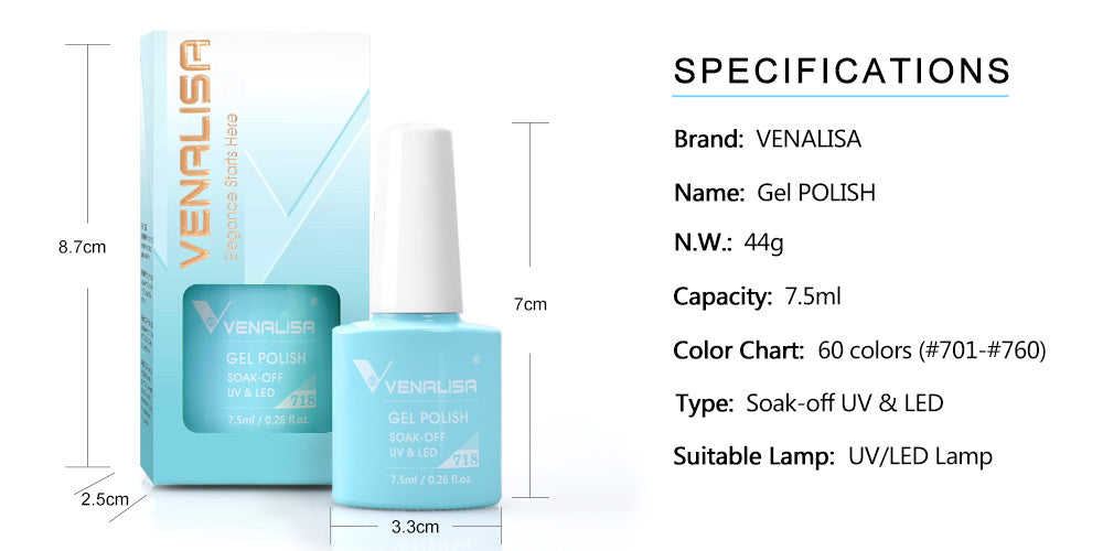 Specification for Venalisa 7.5ml gel polish spring summer color