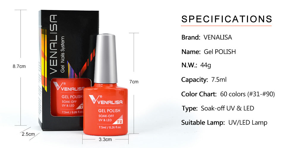Specification for 7.5ml gel polish new colors- Venalisa