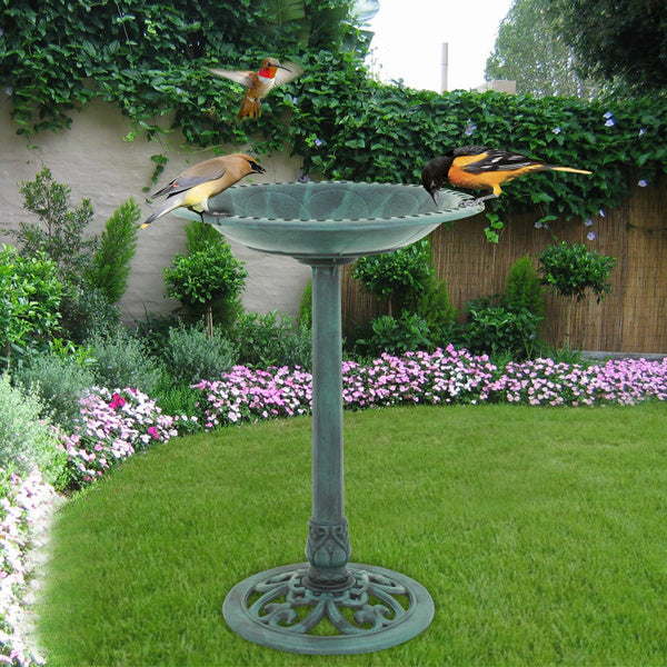 28" Bird Bath Garden Decorative Assembled Verdigris Bird Feeder Outdoor