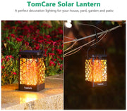 TomCare Solar Lights Upgraded Solar Lantern Flickering Flame Outdoor Hanging Lantern