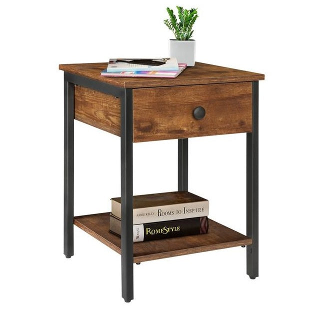 2 Tier Rustic Side Table End Table Nightstand Tall Slim Side for Living Room