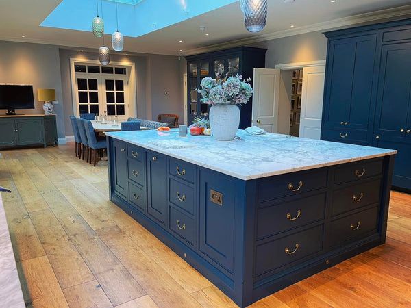 Hague Blue and School House White Farrow and Ball Kitchen Paint Colours