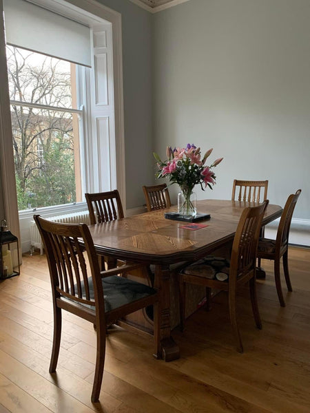 Dining room paint colour, Skylight by Farrow & Ball. Buy Farrow & Ball paint online.