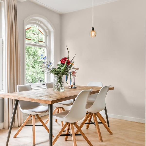 Colourtrend's Sheepskin 0566 gives a sophisticated and contemporary 'white on white' look to this dining space.