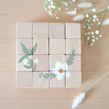 16 cubes en bois Fleurs