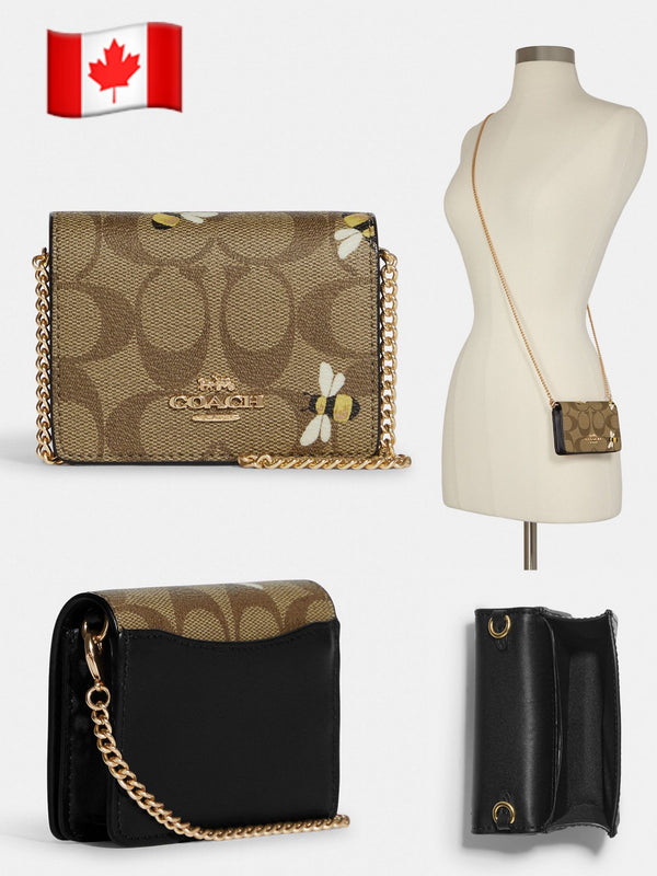 Coach Mini Wallet On A Chain In Signature Canvas With Floral Applique