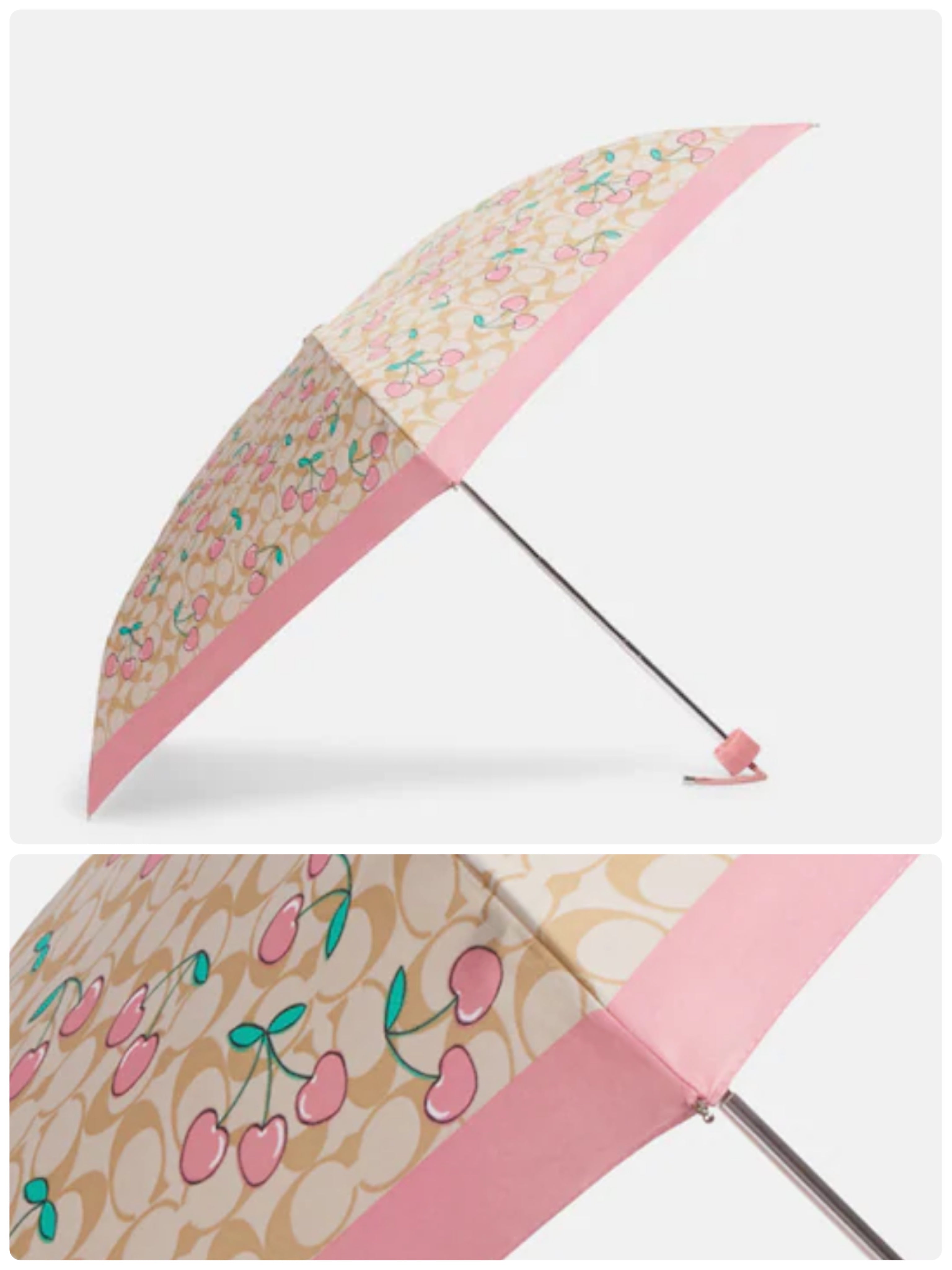 Coach Uv Protection Mini Umbrella In Signature Heart Cherry Print