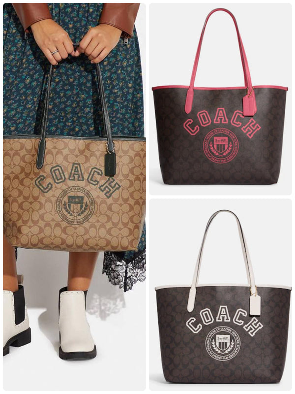 Coach City Tote in Signature Canvas with Heart Cherry Print