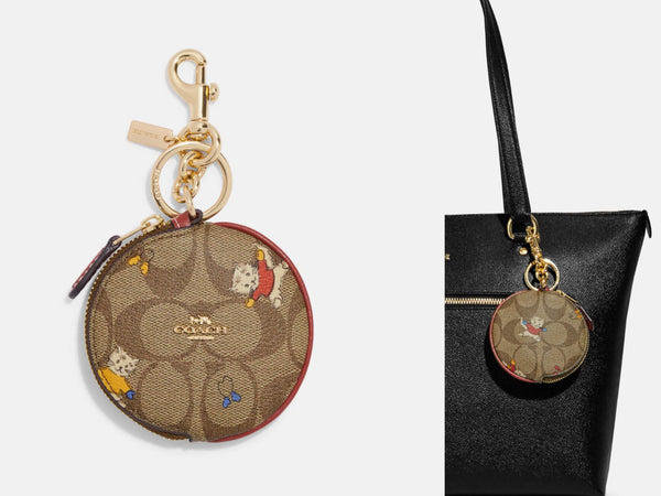 Coach Circular Coin Pouch Keychain / Bag Charm In Signature Canvas