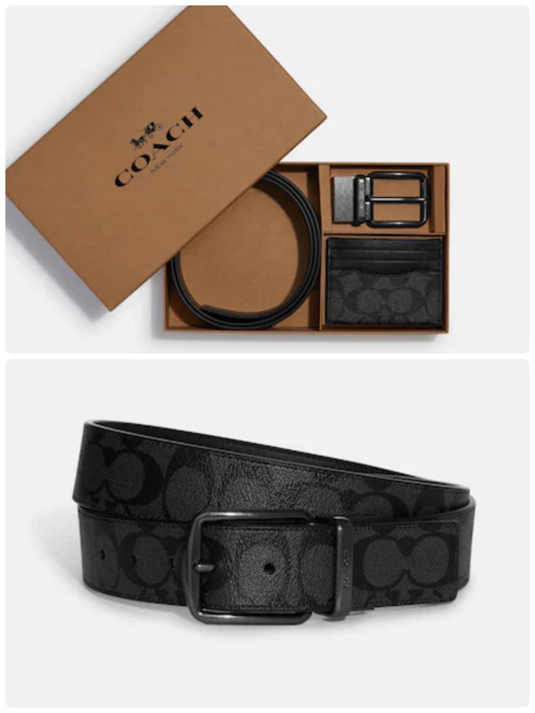 COACH BOXED HARNESS PLAQUE SIGNATURE REVERSIBLE BELT 22540 IN BLACK –  eatsleepshop