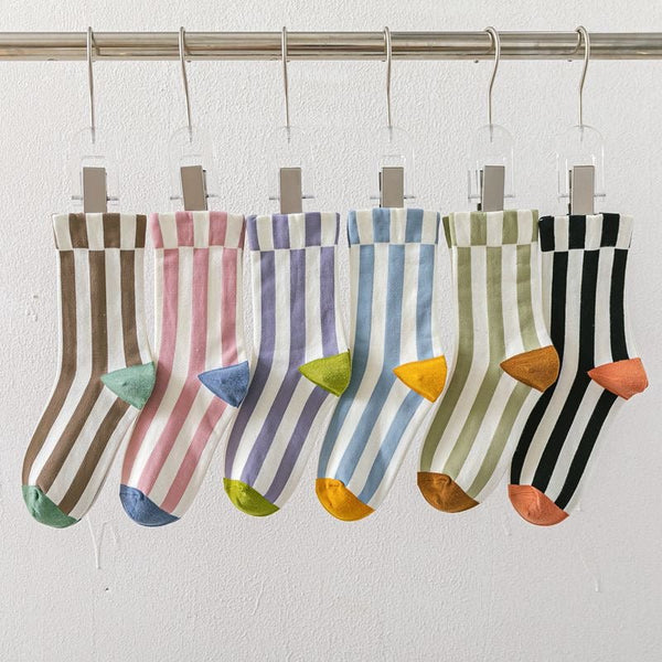 Women's Vintage Color Block Striped Socks - LOOUZ