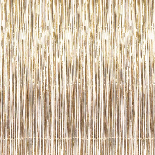 Gold Fringe Tinsel Curtain Backdrop (2 pack) from Ellie's Party Supply