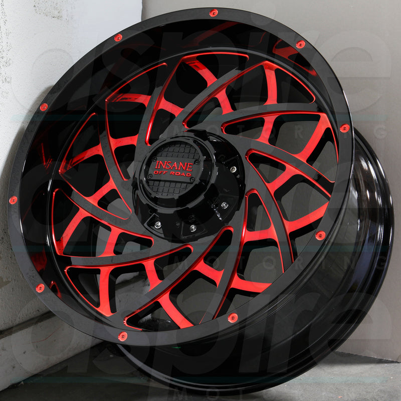 Insane Wheels IO18 Gloss Black Red Milled aspire MOTORING