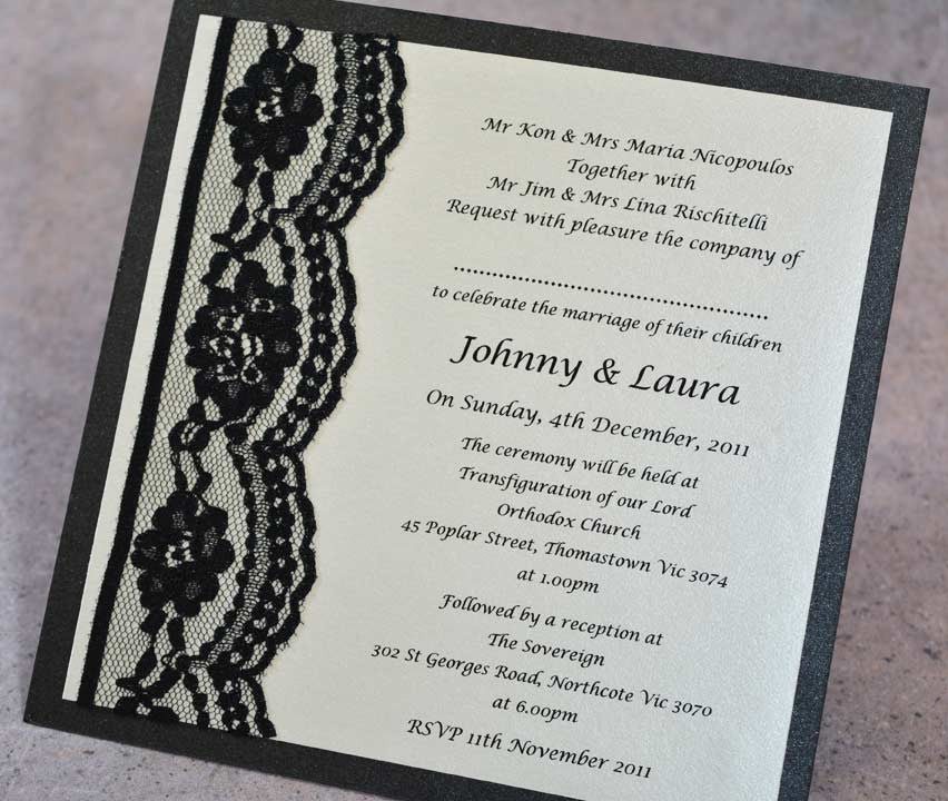 Black Swan Lace Wedding Invitations Melbourne