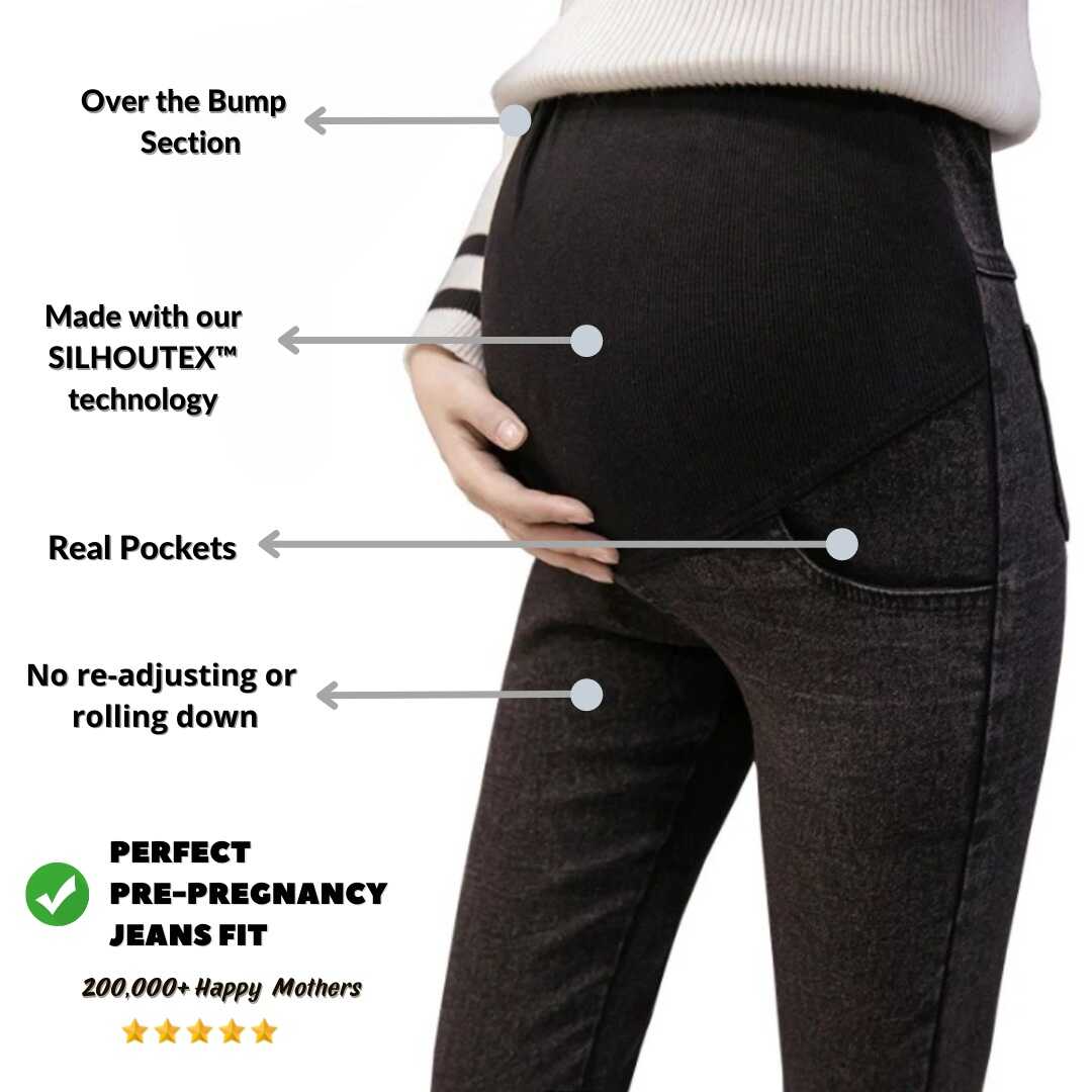 Women's black viscose nylon slim leg over the bump maternity pants