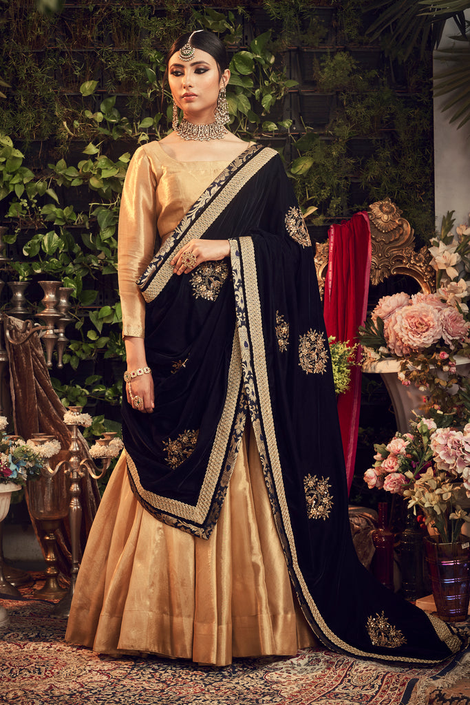 Buy Black Raw Silk Embroidered Sequin Plunge Neck Neckline Lehenga Set For  Women by Priti Sahni Online at Aza Fashions.