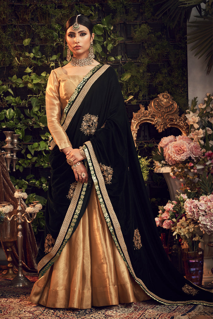 Buy Black Anisha Multi Panel Embroidered Lehenga With a Dupatta And Blouse  by Designer DEBYANI Online at Ogaan.com