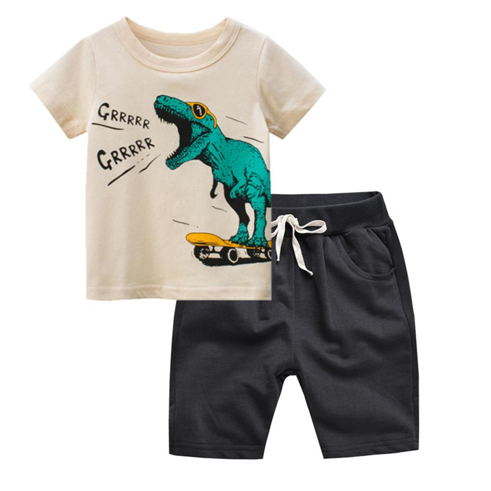 Boys Cartoon Dinosaur Animal Printed Short Sleeve Top & Shorts kids wholesale clothing