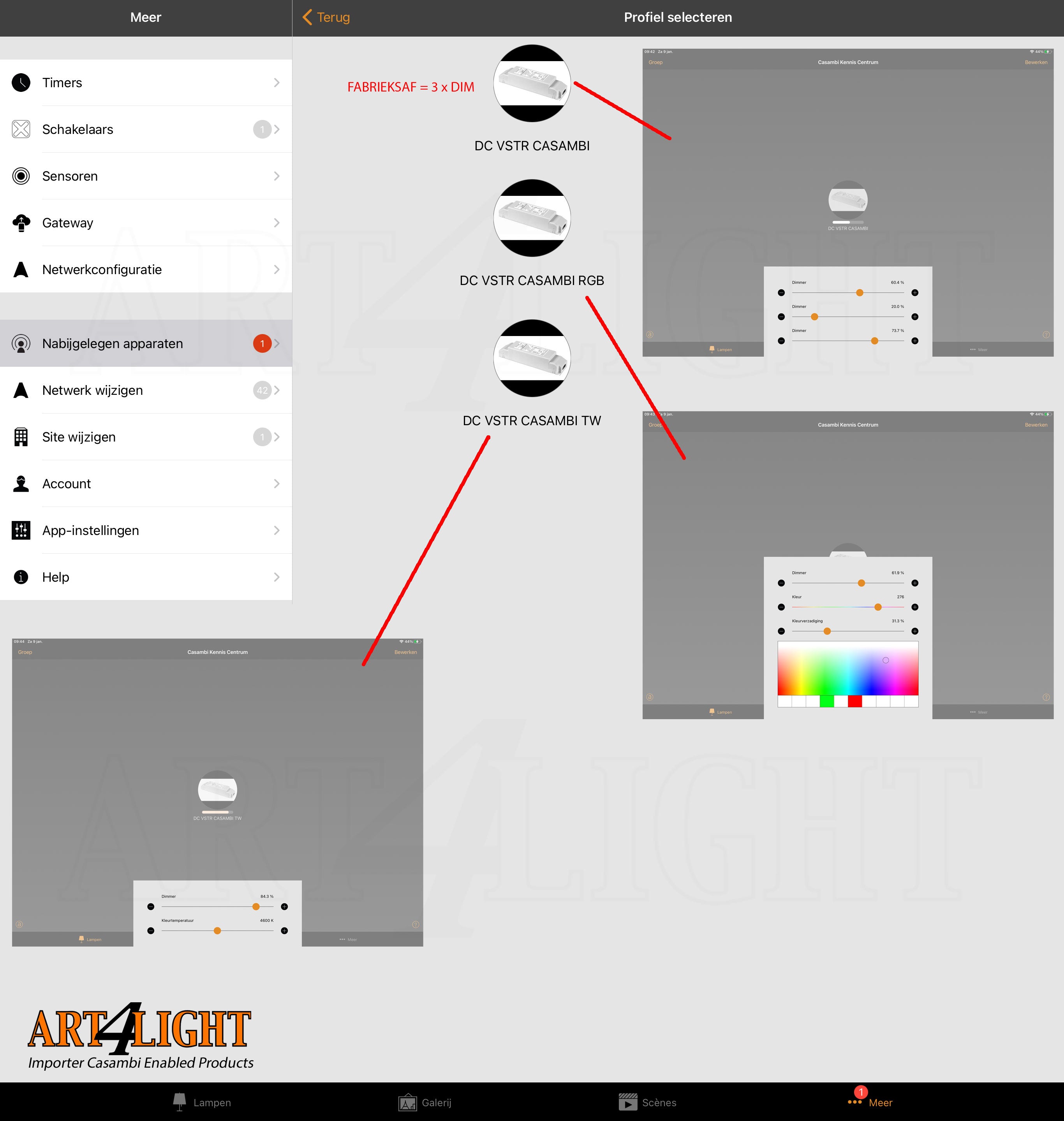 Casambi-Profielkeuze TCI VSTR led dimmer en driver