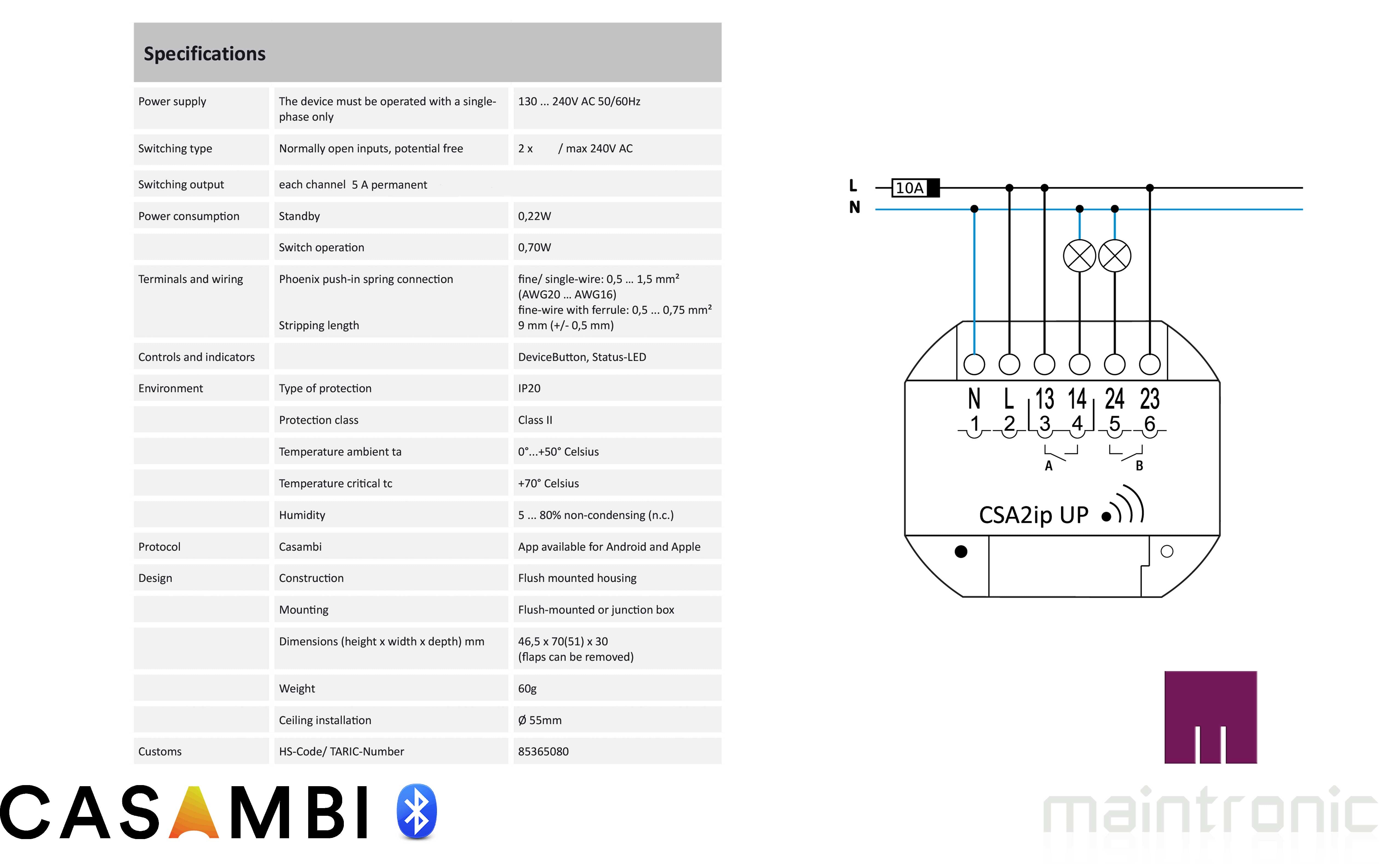 Maintronic-Casambi-Switch-Actuator-CSA2iPup-specifikationer