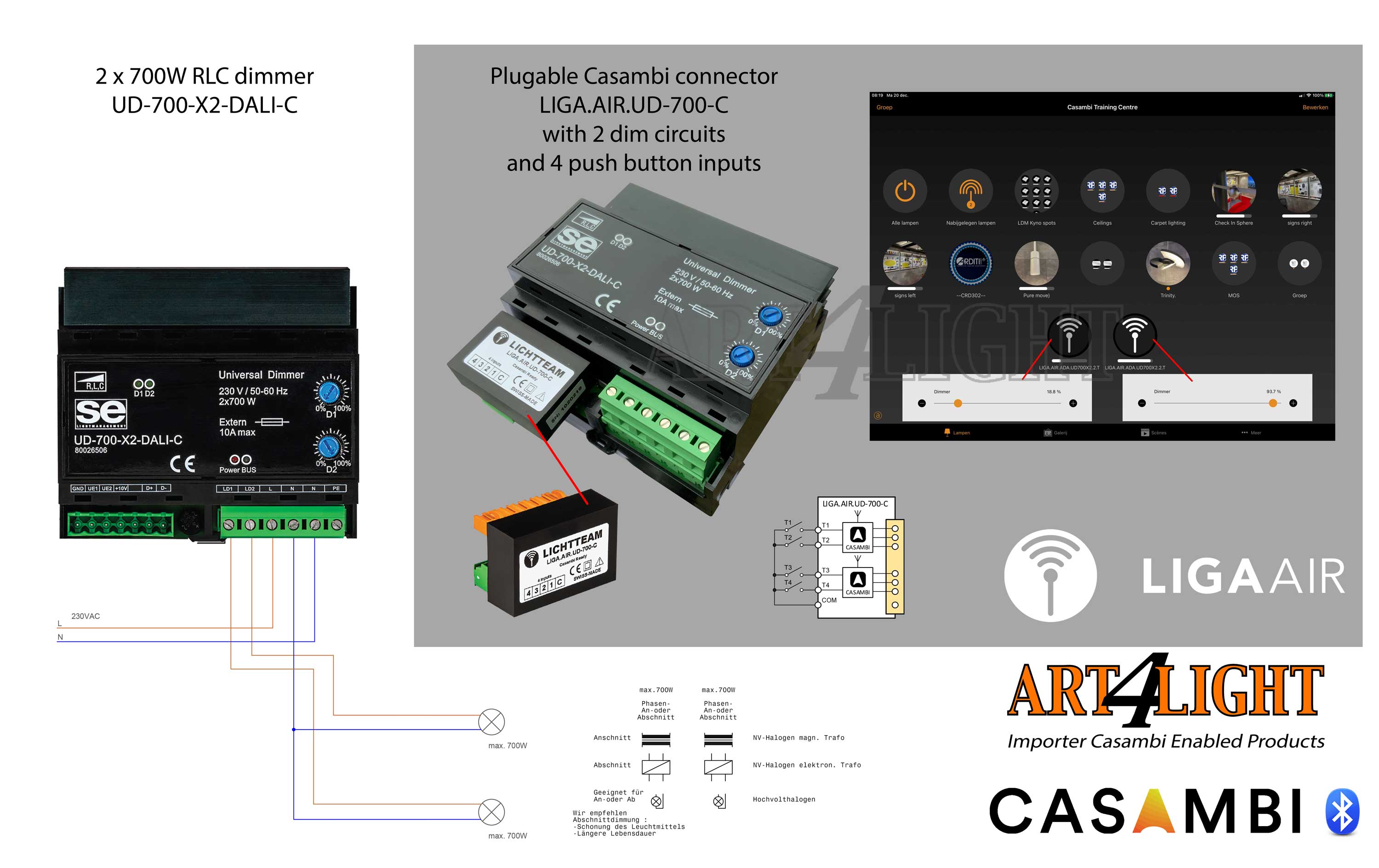 ÖVERSIKT ÖVER KONFIGURATION CASAMBI LIGA.AIR.UD-700-C CASAMBI ADAPTER FÖR UD-700-X2-DALI-C DIMMER-2