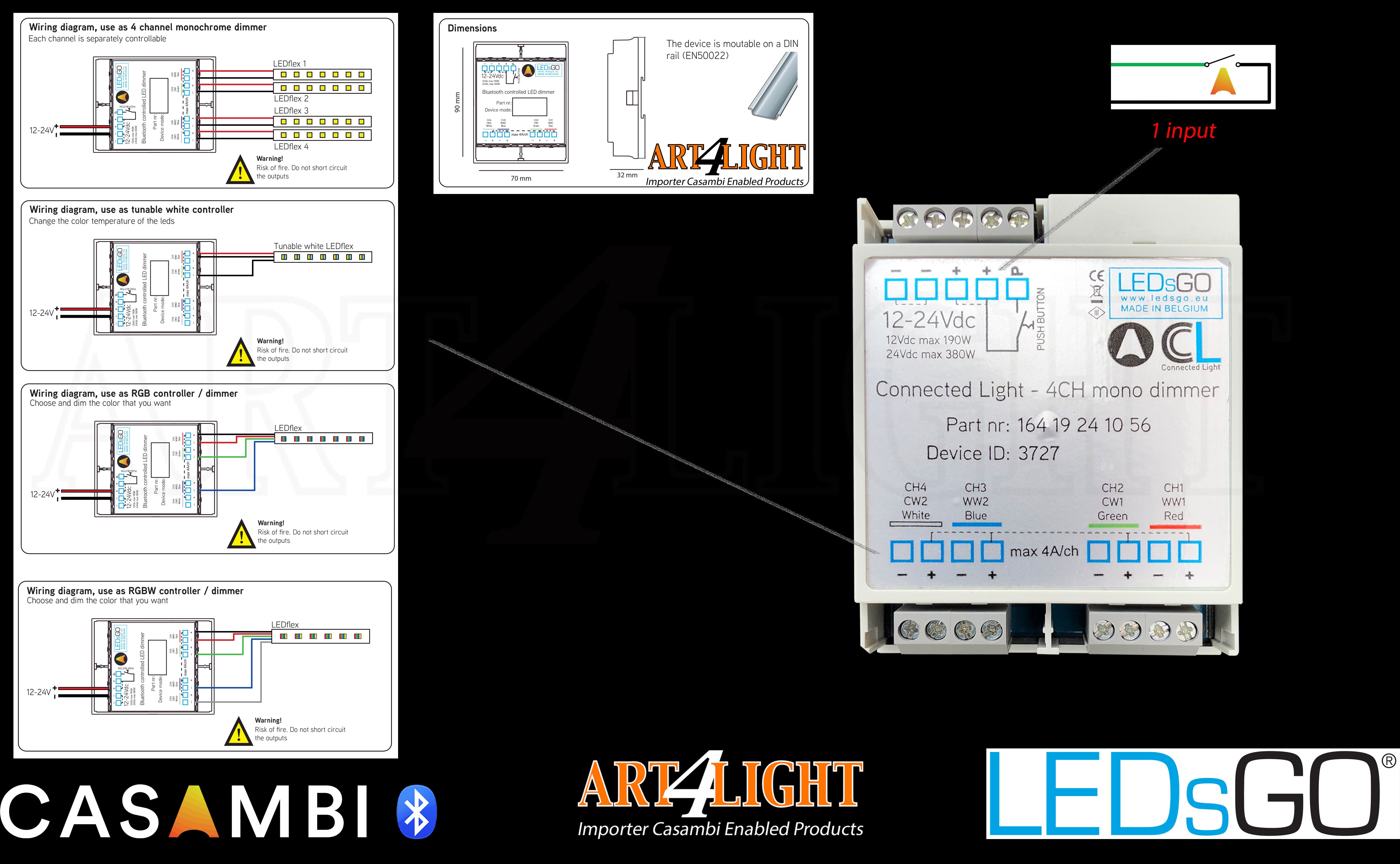 PANORAMICA DELLA CONFIGURAZIONE LEDSGO 4CH DIMMER CONNECTED LIGHT CASAMBI