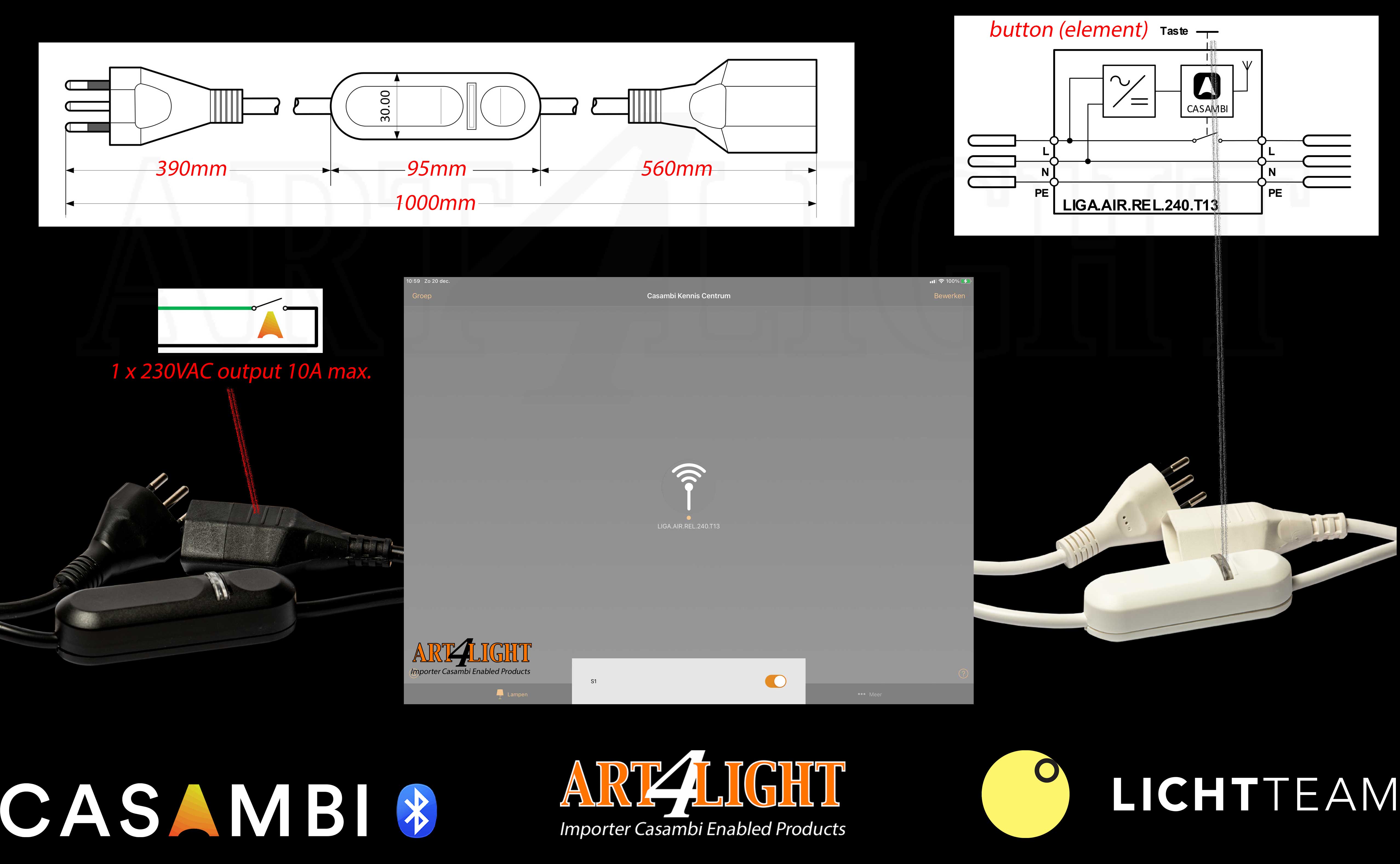 ÖVERSIKT ÖVER KONFIGURATION LICHTTEAM_LIGA_AIR_REL_240_T13_CASAMBI_WIRE_SWITCH