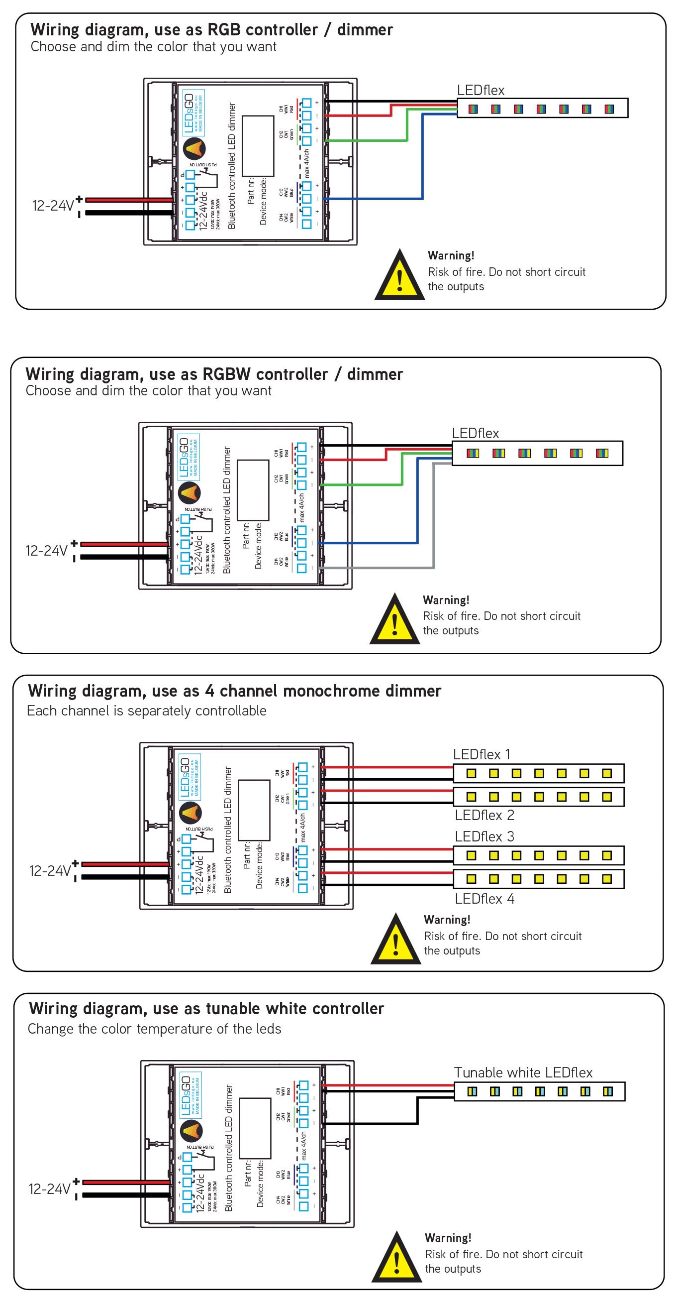 Aansluit schema POWER PWM Ledsgo 4 kanaals driver