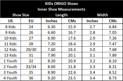 Origo Shoes Full Size Guide