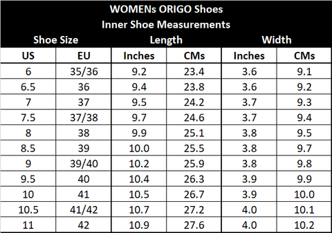 Origo Shoes Full Size Guide