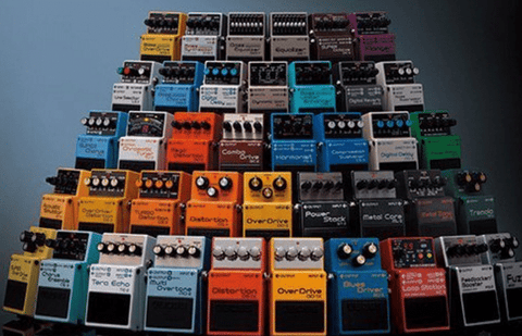 big collection of effect pedals