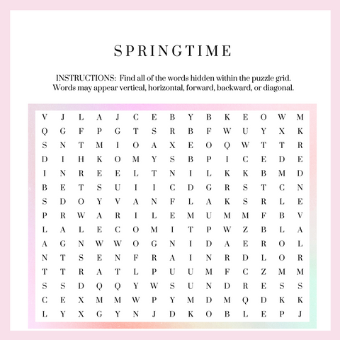 Springtime Word Search Puzzle