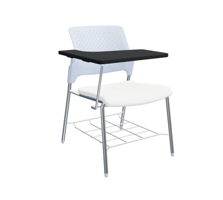 Global Stream – Fun and Functional Armless Classroom Chair in Flawless Chrome, Polypropylene Back with a Sleek Bright White Seat Complete with Backpack Rack and Tablet