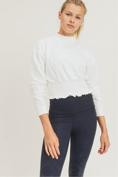 White Mock Neck Cinched Waist Top