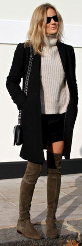 thigh high boots, winter wardrobe, coat , jumper